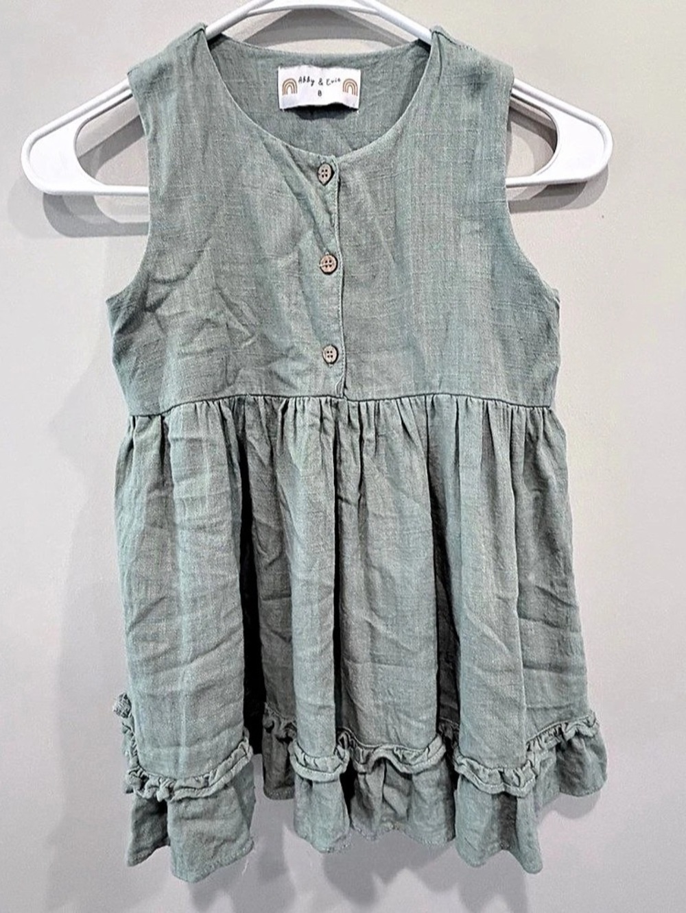 Abby & Evie Girls Size 8 Green Linen Dress Like New